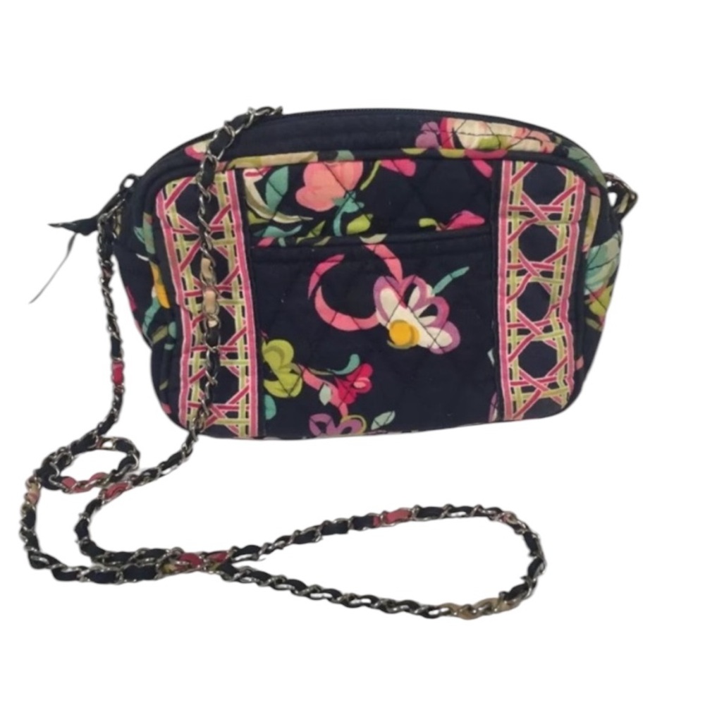 Vera Bradley Ribbons Shoulder Small Bag Purse Navy Blue Pink Floral Chain
